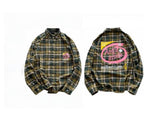 False Perception Vintage Plaid Graphic Oversized Long-Sleeve Shirt
