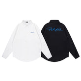 Minimalist Script Print Long Sleeve Button-Up Shirt