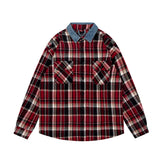 Denim Collar Plaid Flannel Long Sleeve Shirt