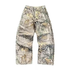 Carhartt Men's Vintage Washed Real Tree Camo Jeans - Loose Straight Leg Distressed Workwear Pants