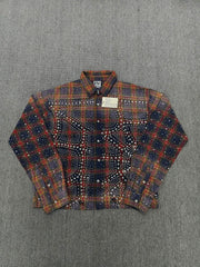 Vale Forever Rhinestone Plaid Pattern Long Sleeve Button-Up Shirt