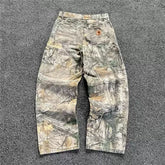 Carhartt Men's Vintage Washed Real Tree Camo Jeans - Loose Straight Leg Distressed Workwear Pants