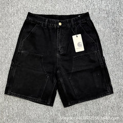 Men's Vintage Washed Denim Cargo Shorts - Loose Fit Straight Leg Jorts