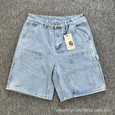 Retro Industrial Loose Straight Denim Shorts