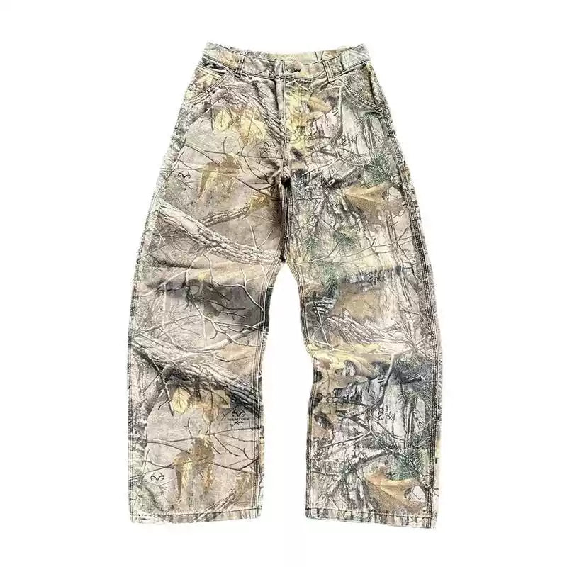 Carhartt Men's Vintage Washed Real Tree Camo Jeans - Loose Straight Leg Distressed Workwear Pants