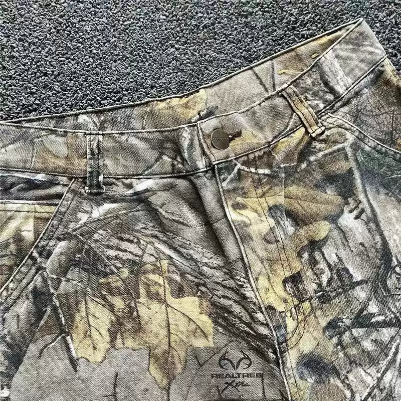 Carhartt Men's Vintage Washed Real Tree Camo Jeans - Loose Straight Leg Distressed Workwear Pants