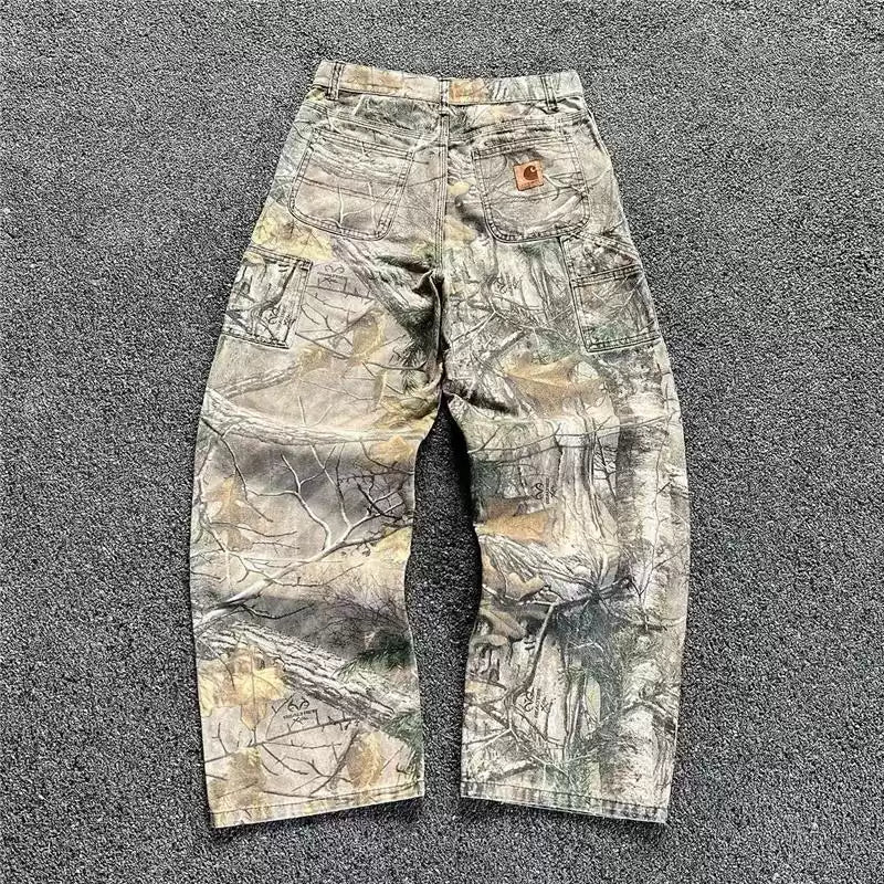 Carhartt Men's Vintage Washed Real Tree Camo Jeans - Loose Straight Leg Distressed Workwear Pants