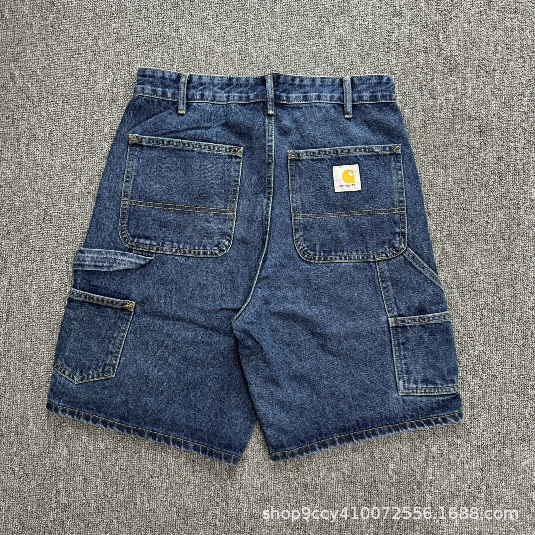 Retro Distressed Workwear Denim Shorts