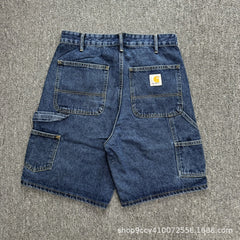 Retro Distressed Workwear Denim Shorts