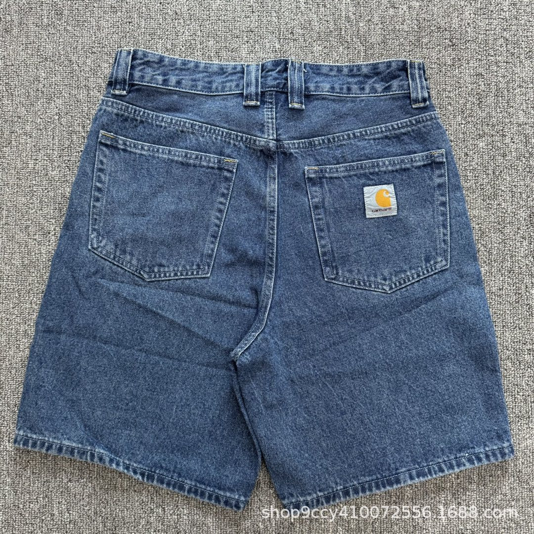 Retro Industrial Loose Straight Denim Shorts