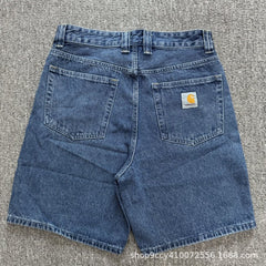 Retro Industrial Loose Straight Denim Shorts