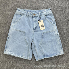 Retro Industrial Loose Straight Denim Shorts
